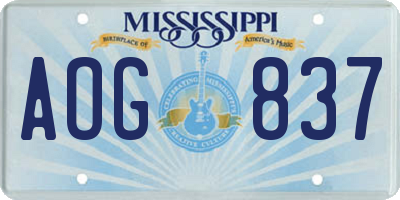 MS license plate AOG837