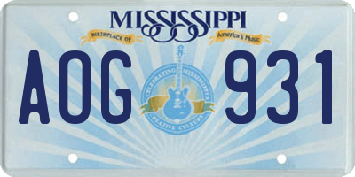 MS license plate AOG931