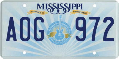 MS license plate AOG972