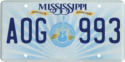 MS license plate AOG993