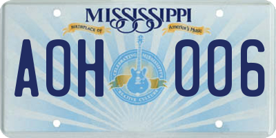 MS license plate AOH006