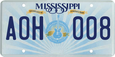 MS license plate AOH008