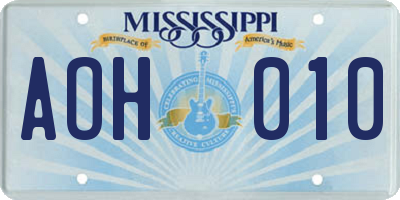 MS license plate AOH010