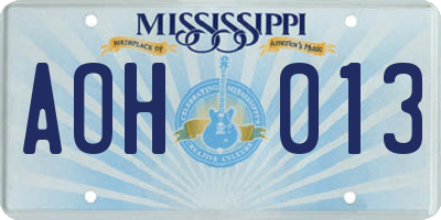 MS license plate AOH013