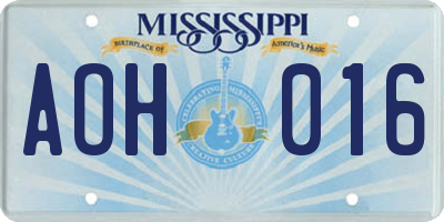 MS license plate AOH016