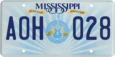 MS license plate AOH028