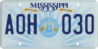 MS license plate AOH030