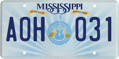 MS license plate AOH031