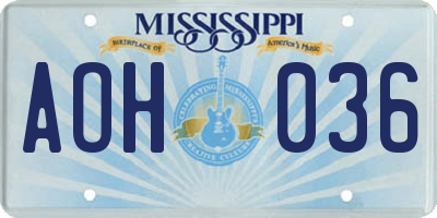 MS license plate AOH036