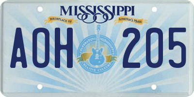 MS license plate AOH205