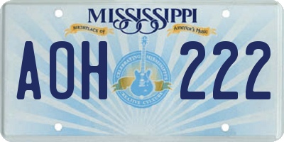 MS license plate AOH222
