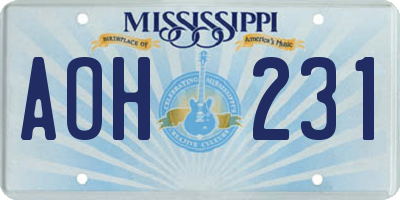 MS license plate AOH231