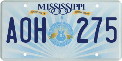 MS license plate AOH275