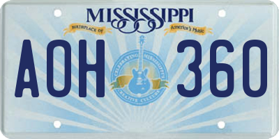 MS license plate AOH360