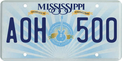 MS license plate AOH500
