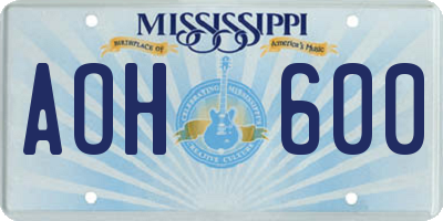 MS license plate AOH600