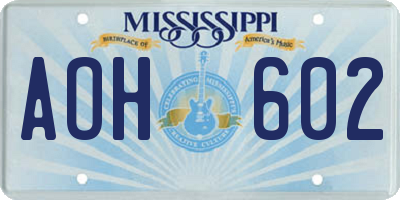 MS license plate AOH602