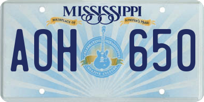 MS license plate AOH650