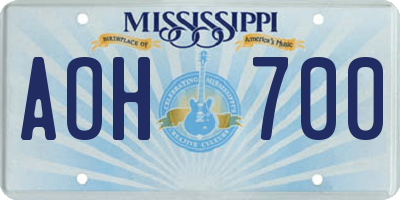 MS license plate AOH700
