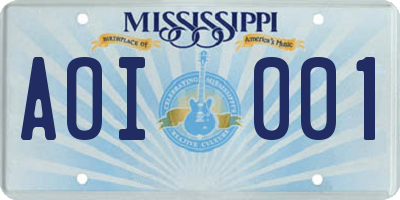 MS license plate AOI001