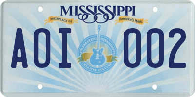 MS license plate AOI002