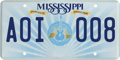 MS license plate AOI008