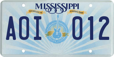 MS license plate AOI012