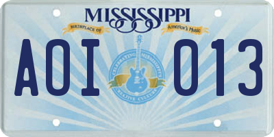 MS license plate AOI013