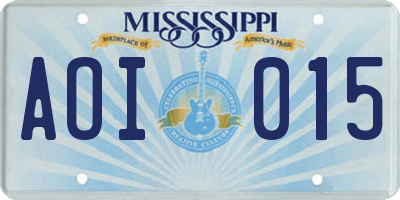 MS license plate AOI015