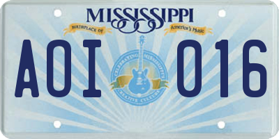 MS license plate AOI016