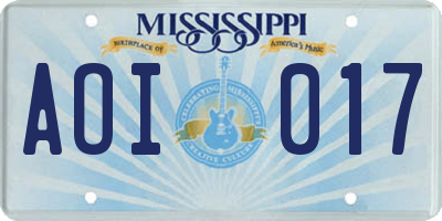 MS license plate AOI017