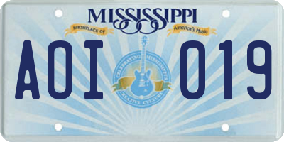 MS license plate AOI019