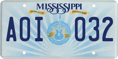 MS license plate AOI032