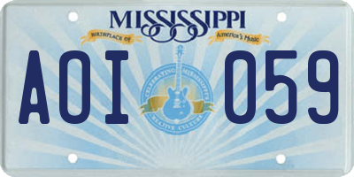 MS license plate AOI059