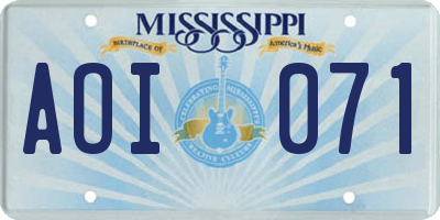 MS license plate AOI071