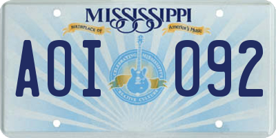 MS license plate AOI092