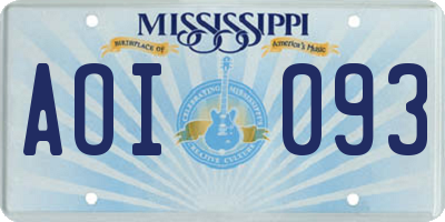 MS license plate AOI093