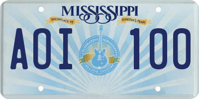 MS license plate AOI100