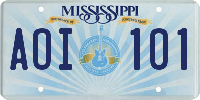 MS license plate AOI101