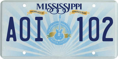 MS license plate AOI102