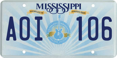 MS license plate AOI106