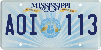 MS license plate AOI113