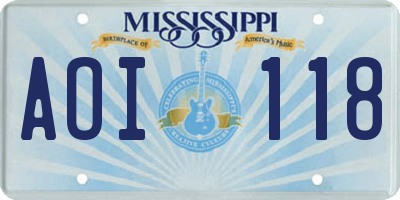 MS license plate AOI118