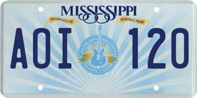 MS license plate AOI120