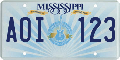 MS license plate AOI123