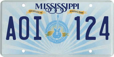 MS license plate AOI124