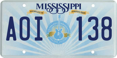 MS license plate AOI138
