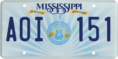MS license plate AOI151