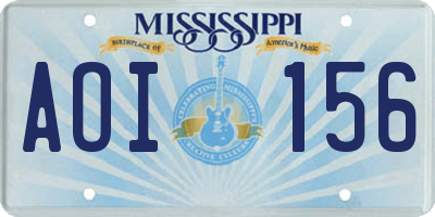 MS license plate AOI156