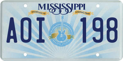 MS license plate AOI198